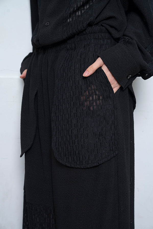 【Nora Lily】 Sheer Wide Pants(UNISEX)-BLACK-224160044-19