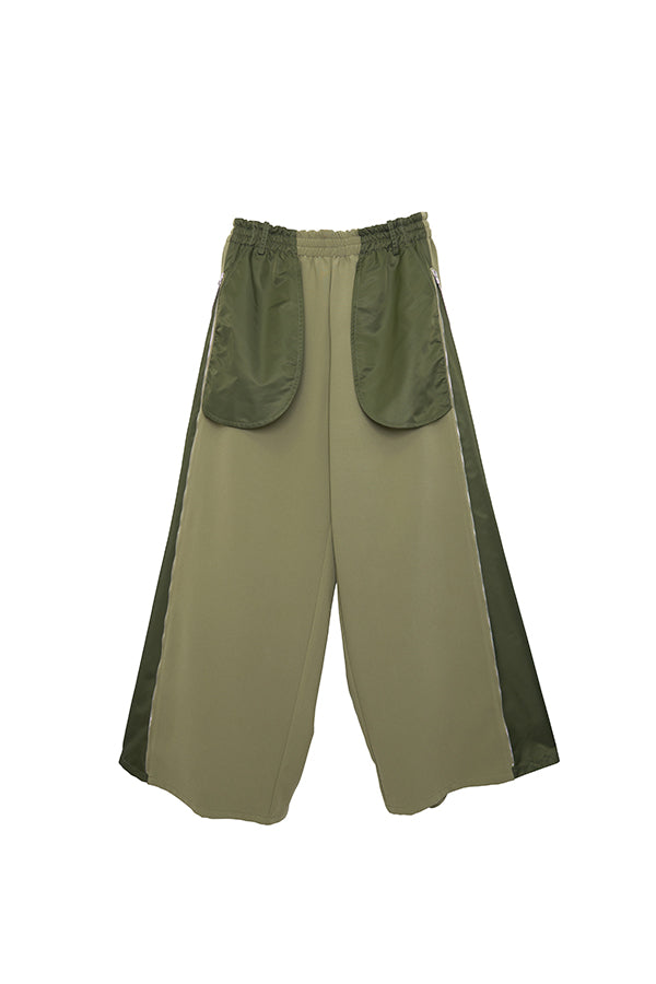 【Nora Lily】 Bi-Color Wide Pants(UNISEX)-Light GREEN x Khaki-224160048-21
