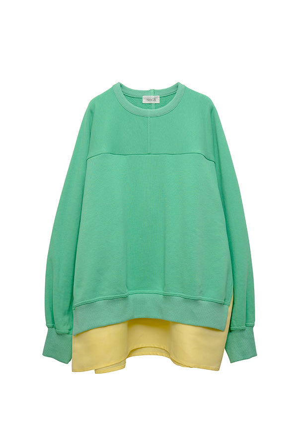 【Nora Lily】 Layered Sweat Pullover(UNISEX)-GREEN x Lemon Yellow-224180070-21