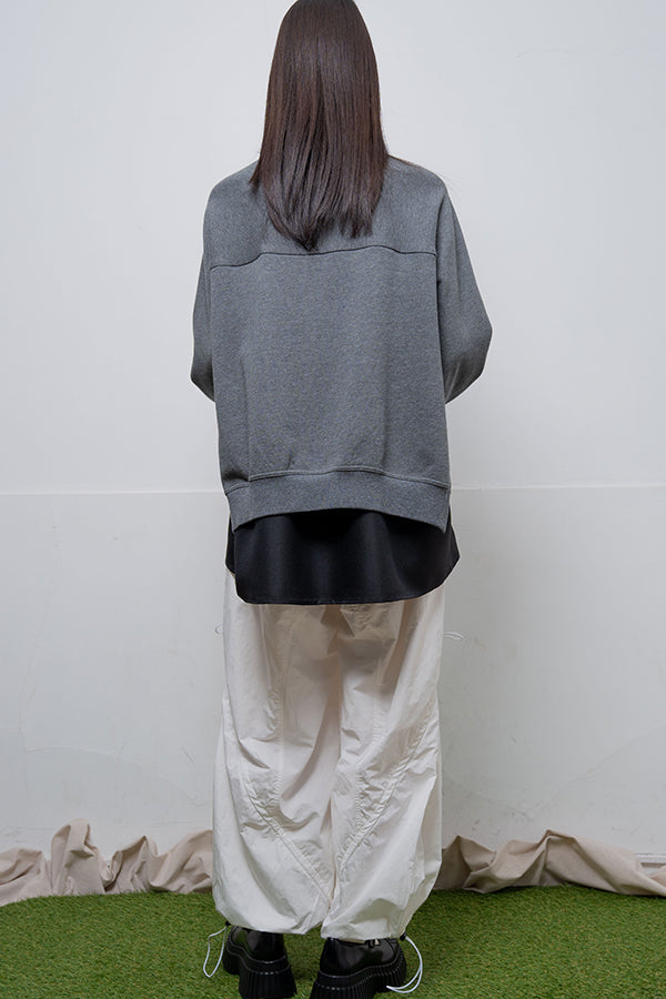 【Nora Lily】 Layered Sweat Pullover(UNISEX)-CHARCOAL x Black-224180070-13