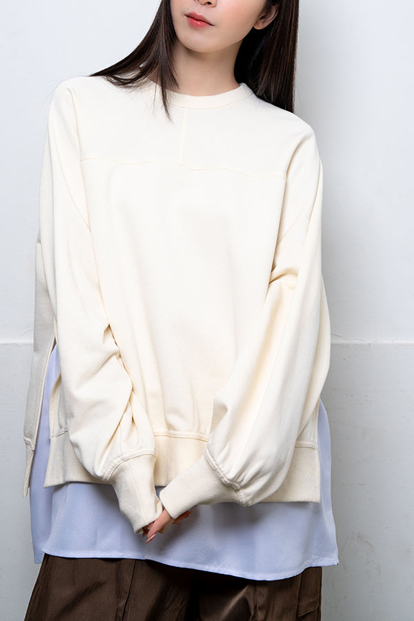 【Nora Lily】 Layered Sweat Pullover(UNISEX)-IVORY x White-224180070-04