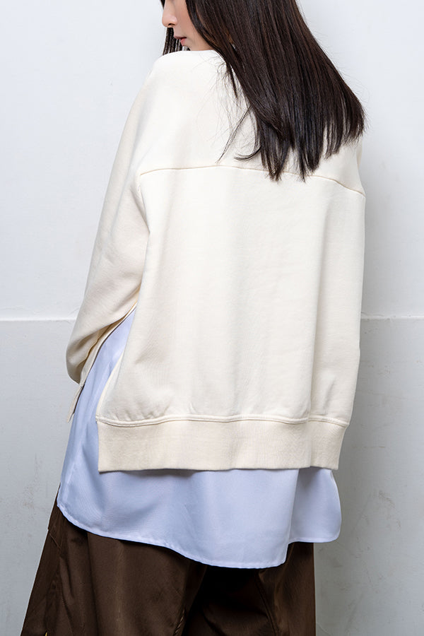 【Nora Lily】 Layered Sweat Pullover(UNISEX)-IVORY x White-224180070-04