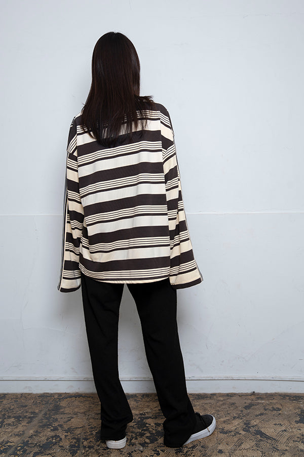 【Nora Lily】 Border Over Long Sleeve Top(UNISEX)-GREY Border-224180073-12