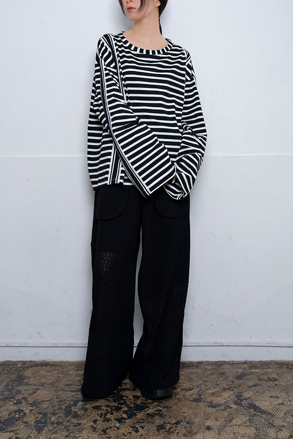 【Nora Lily】 Border Over Long Sleeve Top(UNISEX)-BLACK Border-224180073-19