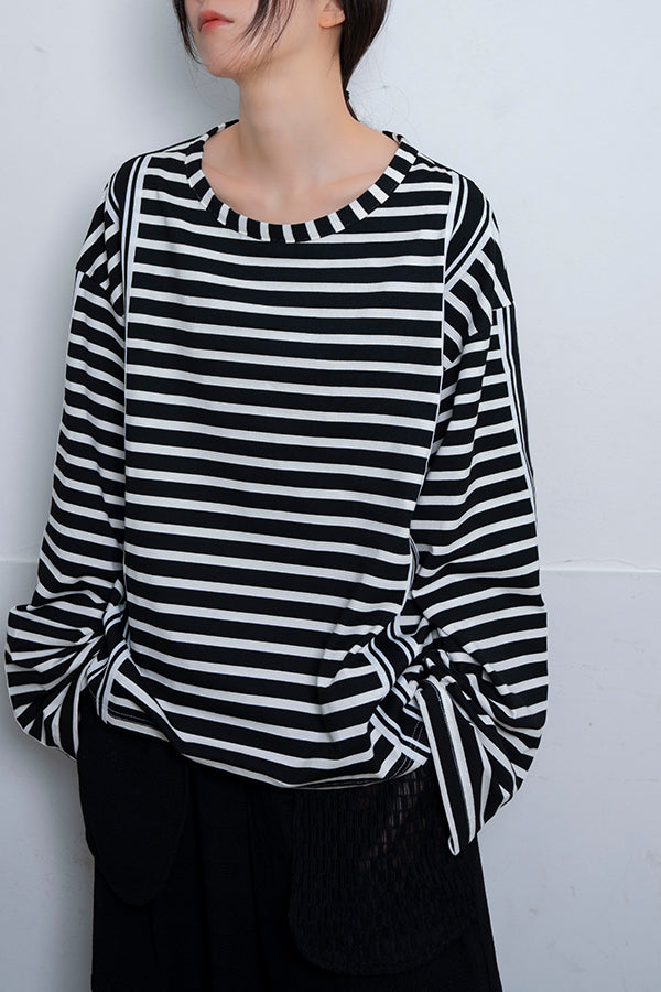 【Nora Lily】 Border Over Long Sleeve Top(UNISEX)-BLACK Border-224180073-19