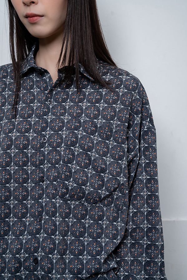 【Nora Lily】 Shaggy All-over pattern Shirt(UNISEX)-CHARCOAL総柄-224180074-2-13