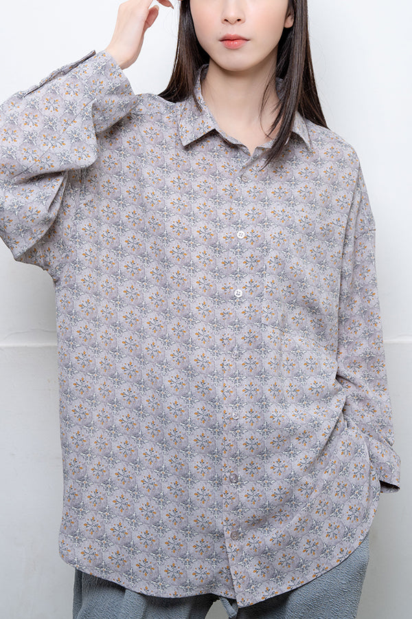 【Nora Lily】 Shaggy All-over pattern Shirt(UNISEX)-Light GREY総柄-224180074-2-11