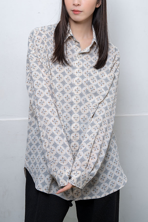 【Nora Lily】 Shaggy All-over pattern Shirt(UNISEX)-WHITE総柄-224180074-2-01