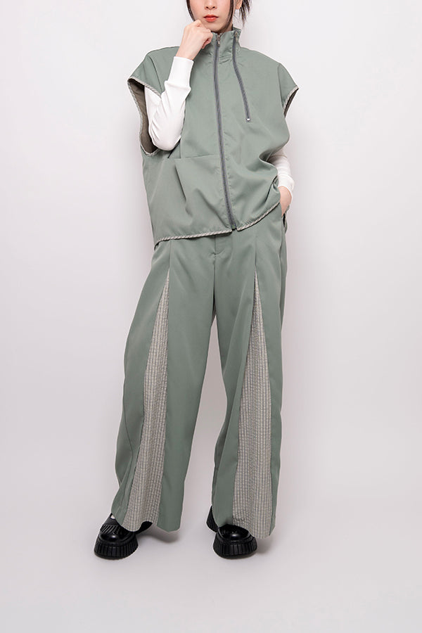 【Nora Lily】 2 material Tuck Drape Pants(UNISEX)-Light GREEN-224160043-21