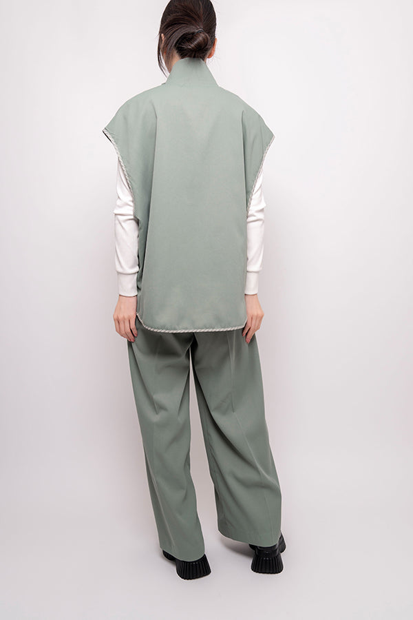 【Nora Lily】 2 material Sleeve-Less Top(UNISEX)-Light GREEN-224180075-21