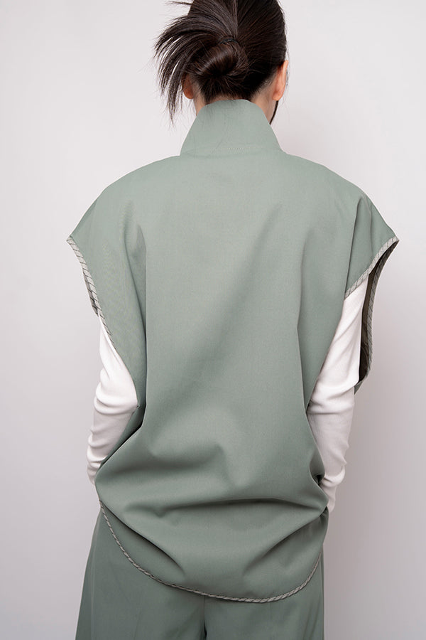 【Nora Lily】 2 material Sleeve-Less Top(UNISEX)-Light GREEN-224180075-21