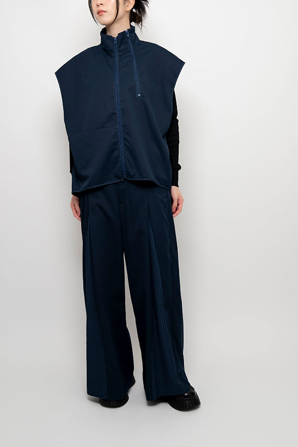 【Nora Lily】 2 material Tuck Drape Pants(UNISEX)-NAVY-224160043-93