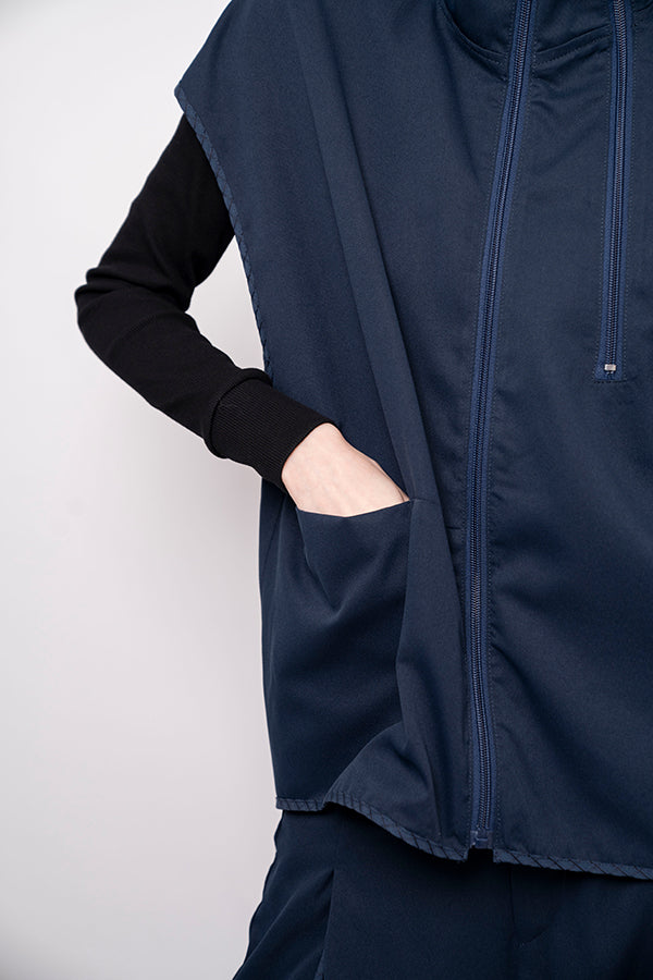 【Nora Lily】 2 material Sleeve-Less Top(UNISEX)-NAVY-224180075-93