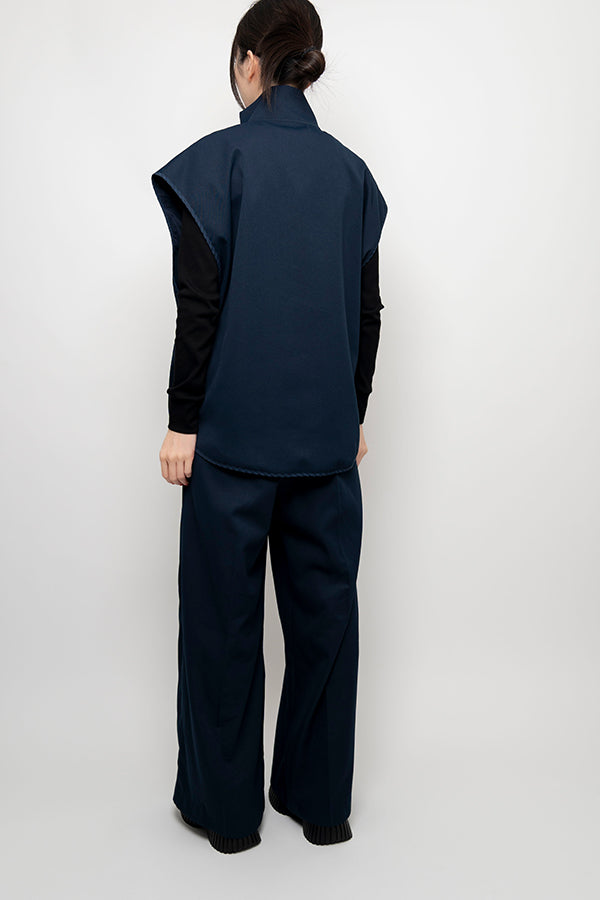 【Nora Lily】 2 material Tuck Drape Pants(UNISEX)-NAVY-224160043-93