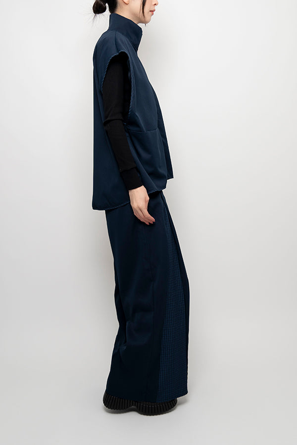 【Nora Lily】 2 material Tuck Drape Pants(UNISEX)-NAVY-224160043-93