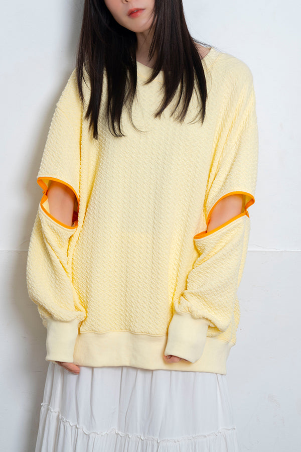 【Nora Lily】 Open Sleeve Cut Top(UNISEX)-Light YELLOW-224180077-31
