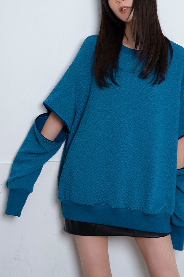 【Nora Lily】 Open Sleeve Cut Top(UNISEX)-Dusty BLUE-224180077-94