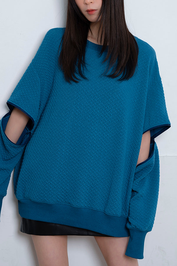 【Nora Lily】 Open Sleeve Cut Top(UNISEX)-Dusty BLUE-224180077-94