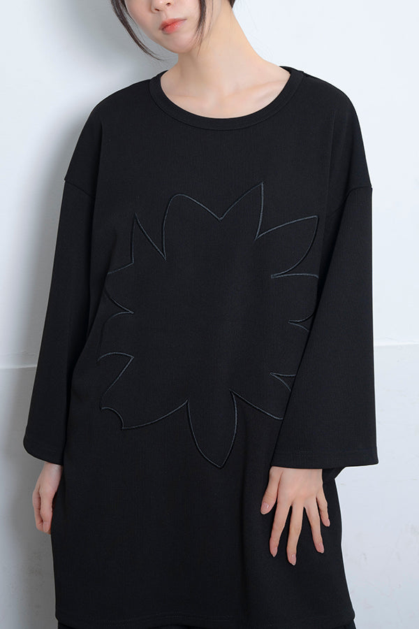 【Nora Lily】 Graphic Embroidery Cut Top(UNISEX)-BLACK-224180078-19
