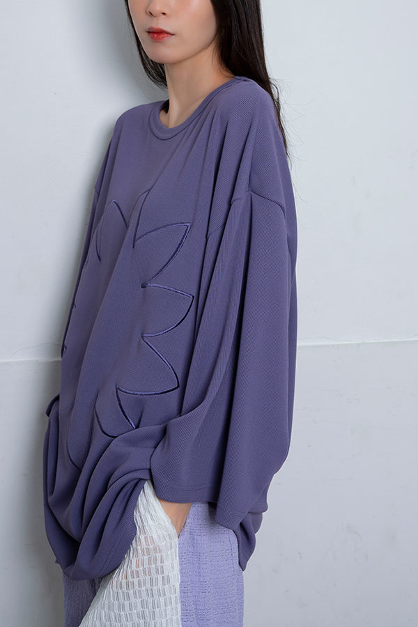 【Nora Lily】 Graphic Embroidery Cut Top(UNISEX)-PURPLE-224180078-83