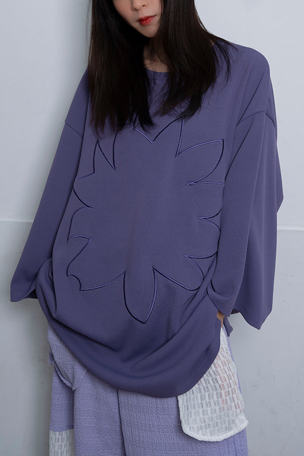 【Nora Lily】 Graphic Embroidery Cut Top(UNISEX)-PURPLE-224180078-83