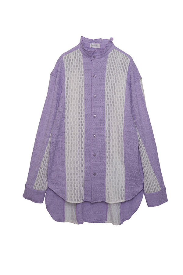 【Nora Lily】 Sheer Stand Collar Shirt(UNISEX)-LAVENDER-224180079-85