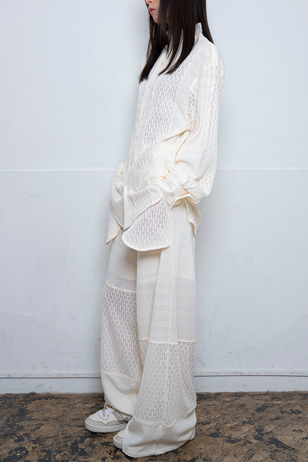 【Nora Lily】 Sheer Wide Pants(UNISEX)-WHITE-224160044-01