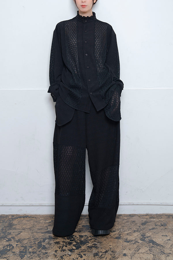 【Nora Lily】 Sheer Stand Collar Shirt(UNISEX)-BLACK-224180079-19