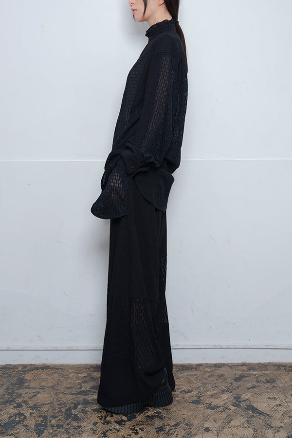 【Nora Lily】 Sheer Wide Pants(UNISEX)-BLACK-224160044-19