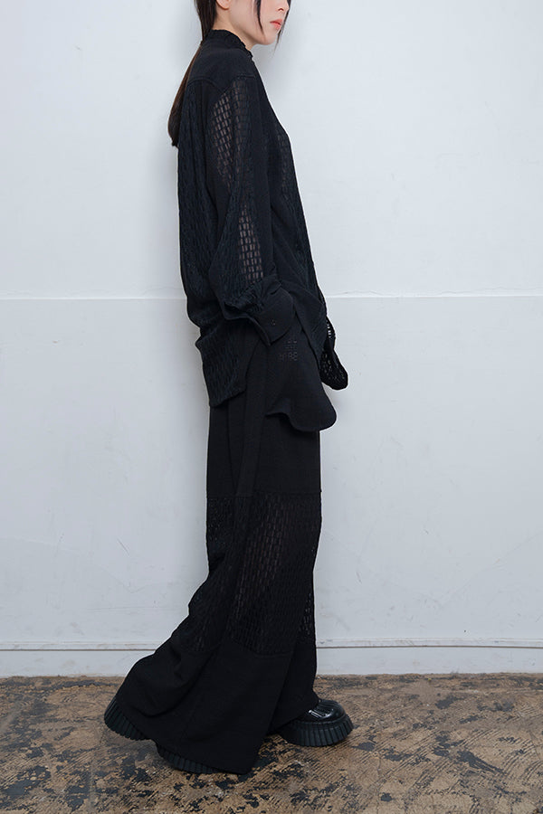 【Nora Lily】 Sheer Wide Pants(UNISEX)-BLACK-224160044-19