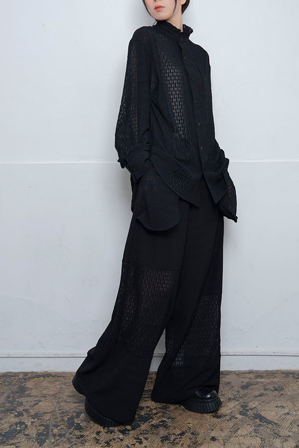 【Nora Lily】 Sheer Wide Pants(UNISEX)-BLACK-224160044-19