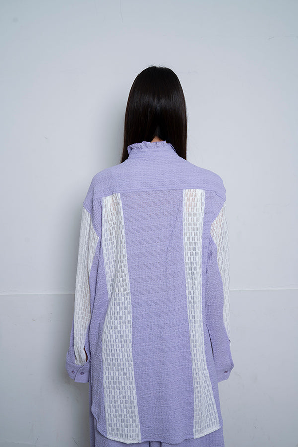 【Nora Lily】 Sheer Stand Collar Shirt(UNISEX)-LAVENDER-224180079-85