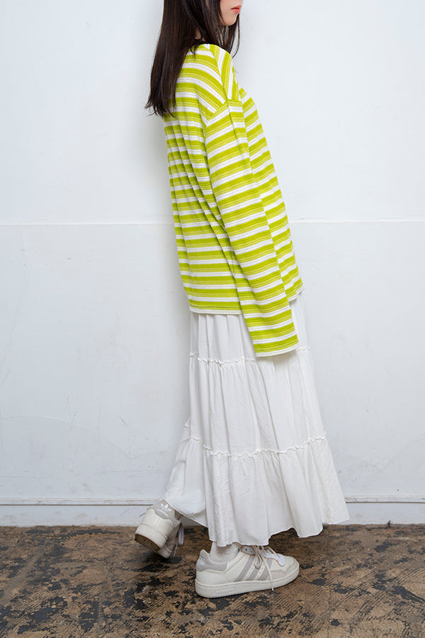 【Nora Lily】 Sheer Border Top(UNISEX)-LIME Border-224180082-21