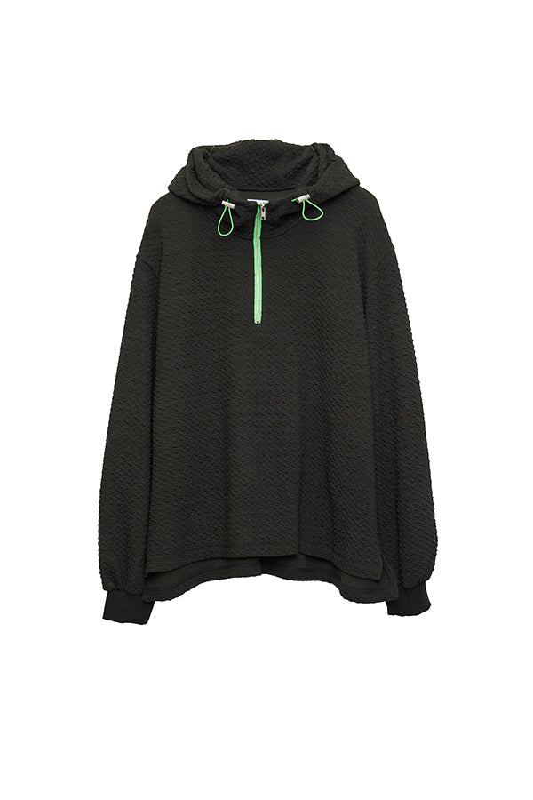 【Nora Lily】 Half-ZIP Hoodie(UNISEX)-BLACK-224180085-19