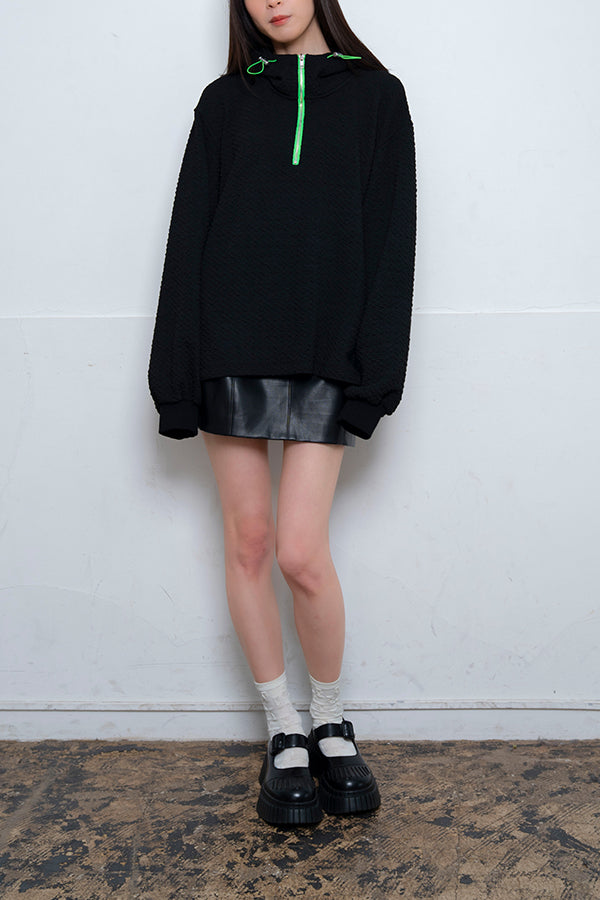 【Nora Lily】 Half-ZIP Hoodie(UNISEX)-BLACK-224180085-19