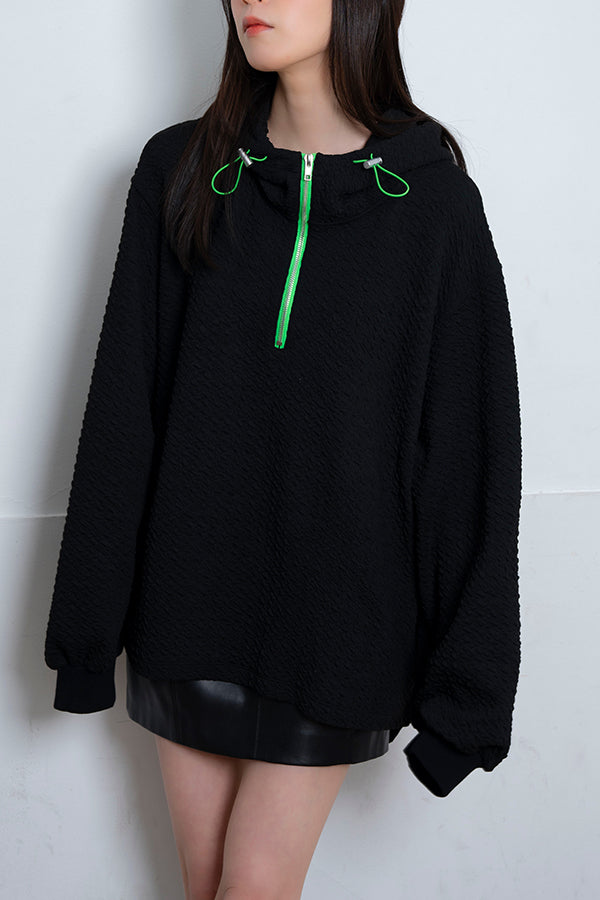 【Nora Lily】 Half-ZIP Hoodie(UNISEX)-BLACK-224180085-19