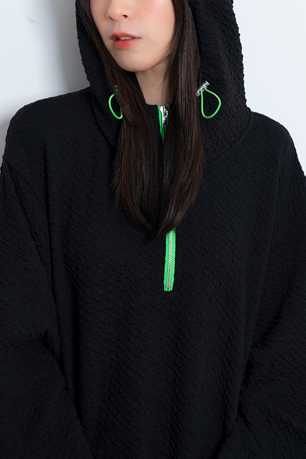 【Nora Lily】 Half-ZIP Hoodie(UNISEX)-BLACK-224180085-19