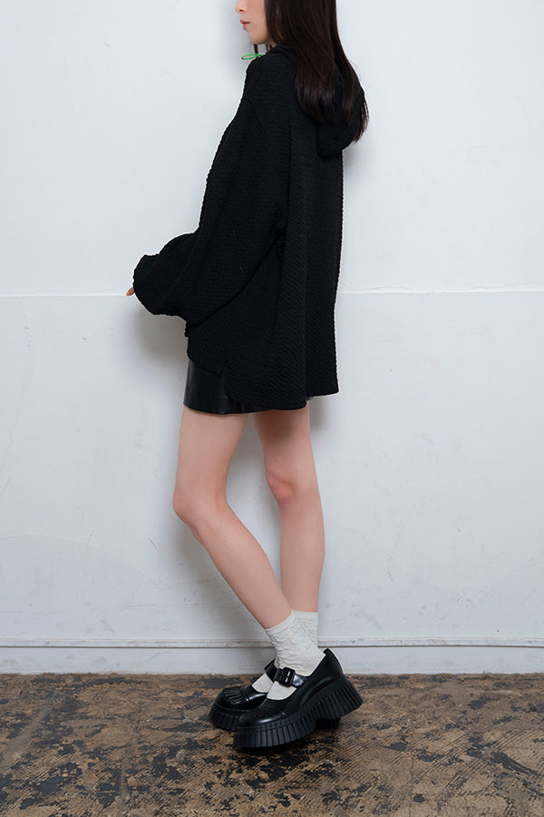 【Nora Lily】 Half-ZIP Hoodie(UNISEX)-BLACK-224180085-19