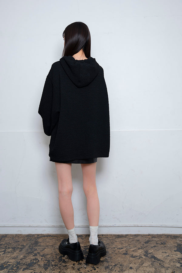 【Nora Lily】 Half-ZIP Hoodie(UNISEX)-BLACK-224180085-19