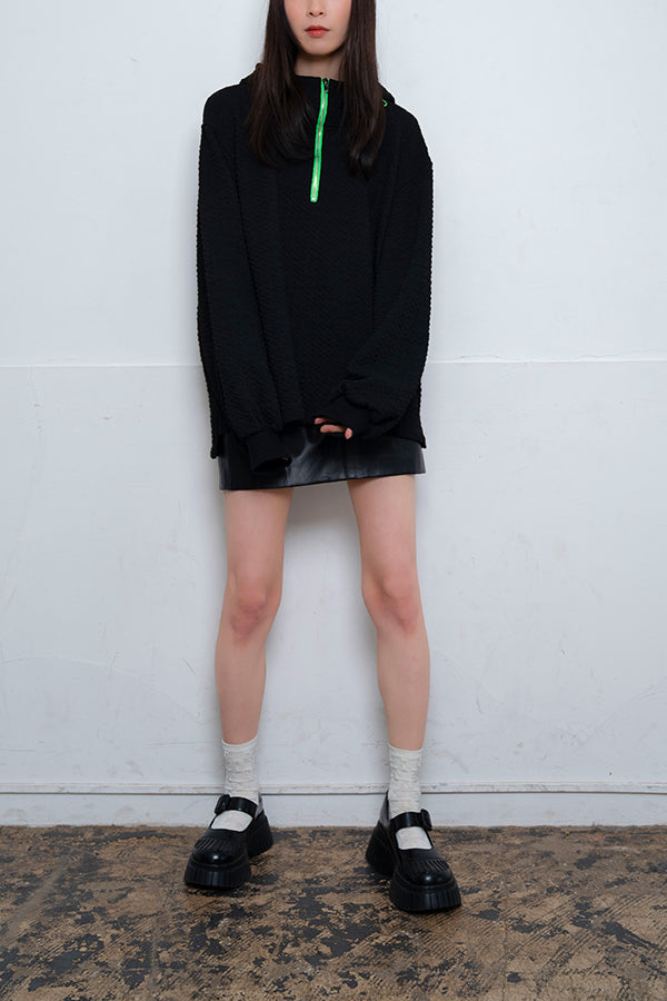 【Nora Lily】 Half-ZIP Hoodie(UNISEX)-BLACK-224180085-19