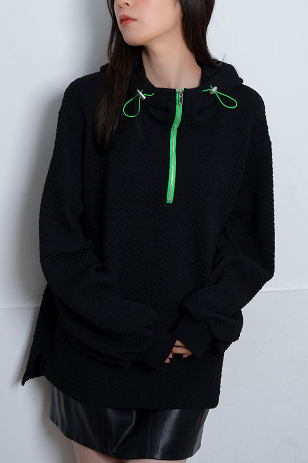 【Nora Lily】 Half-ZIP Hoodie(UNISEX)-BLACK-224180085-19