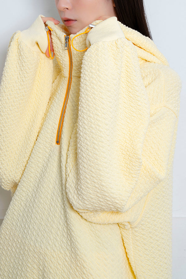 【Nora Lily】 Half-ZIP Hoodie(UNISEX)-Light YELLOW-224180085-31