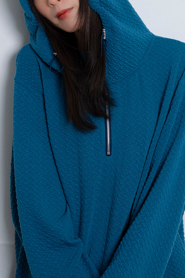 【Nora Lily】 Half-ZIP Hoodie(UNISEX)-Dusty BLUE-224180085-94