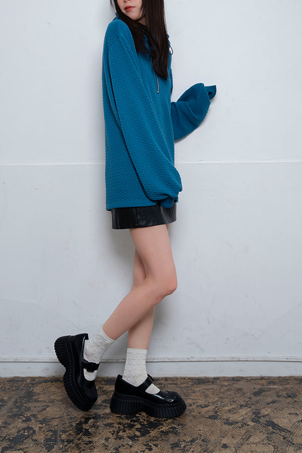 【Nora Lily】 Half-ZIP Hoodie(UNISEX)-Dusty BLUE-224180085-94