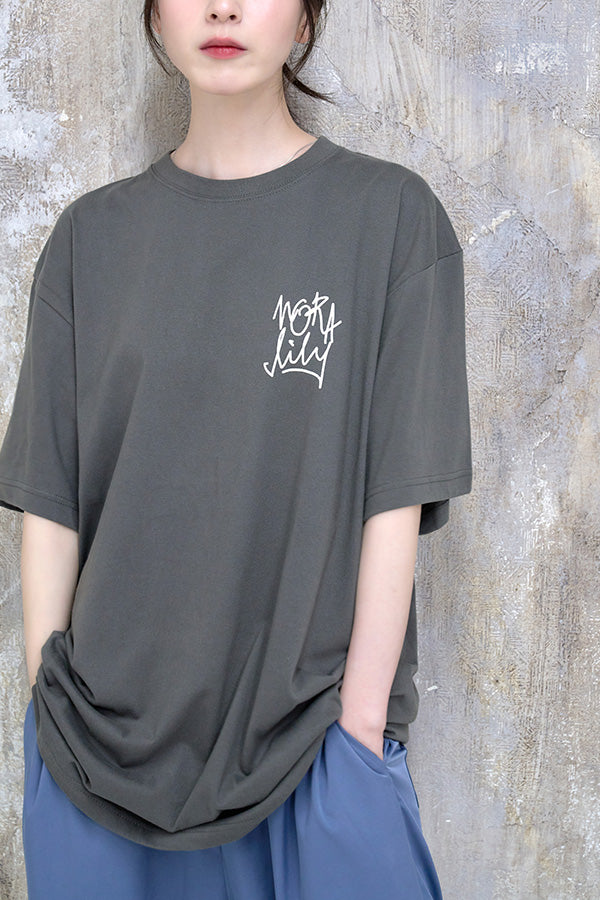 【Nora Lily】Cat with Letter T-Shirt(UNISEX)-slategrey-224320009-19L