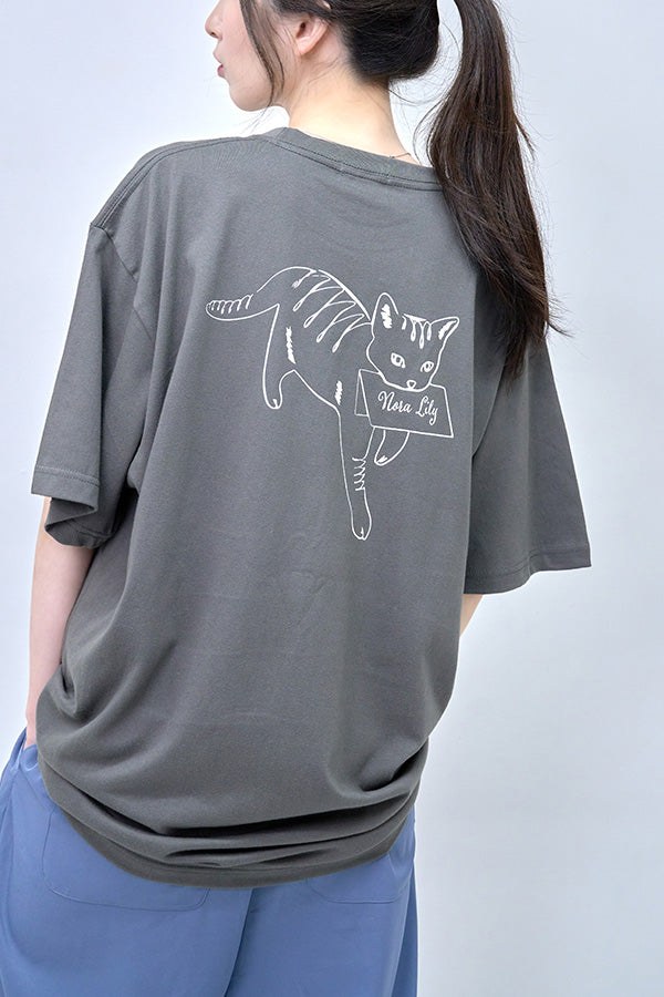 【Nora Lily】Cat with Letter T-Shirt(UNISEX)-slategrey-224320009-19L