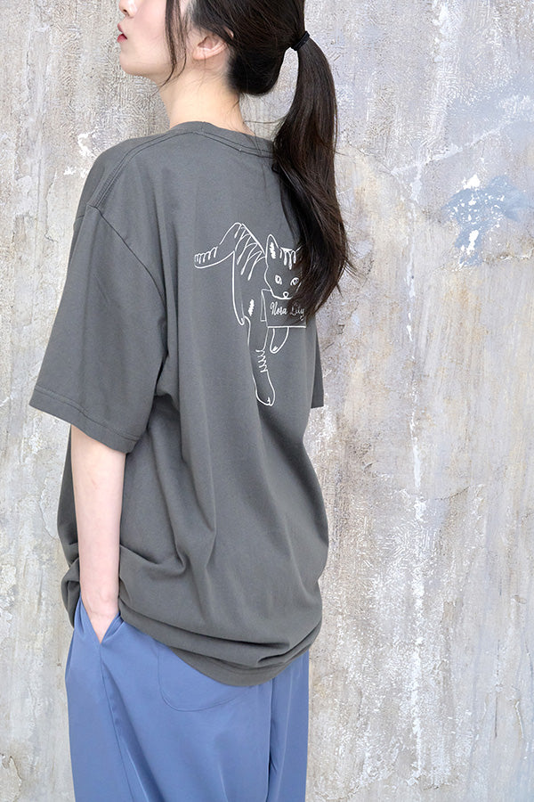 【Nora Lily】Cat with Letter T-Shirt(UNISEX)-slategrey-224320009-19L