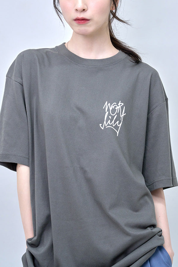 【Nora Lily】Cat with Letter T-Shirt(UNISEX)-slategrey-224320009-19L