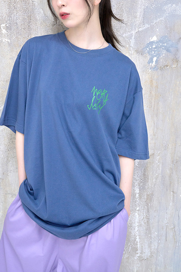 【Nora Lily】Cat with Letter T-Shirt(UNISEX)-navy-224320009-93L