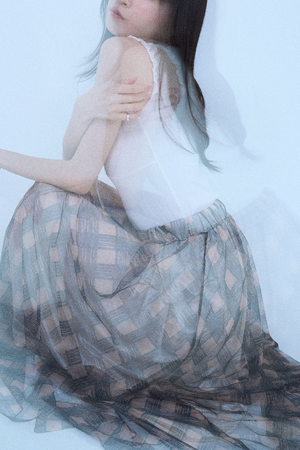 【Nora Lily elle】 Sheer Check Skirt(Women)-Beige x Navy-224360049-52